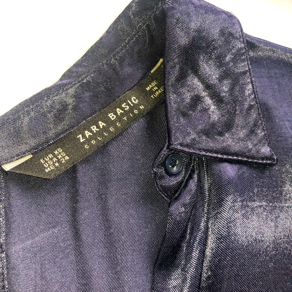 ZARA - Dark Navy Satin Blouse - Picture 3 of 3